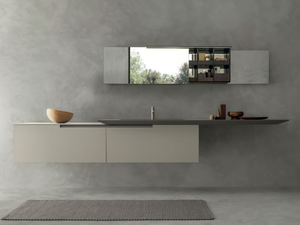 CROSS - Single wall-mounted wooden vanity unit with integrated washbasin - Washbasin cabinet by MODULNOVA