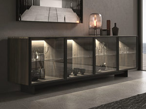 FLOAT - Wood and glass sideboard with integrated lighting - Cabinet by MODULNOVA