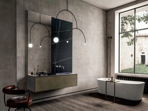 FRAME - Single wall-mounted metal vanity unit with mirror - Washbasin cabinet by MODULNOVA