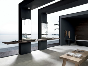 SURF - Double oak vanity unit with integrated washbasin with mirror - Washbasin cabinet by MODULNOVA