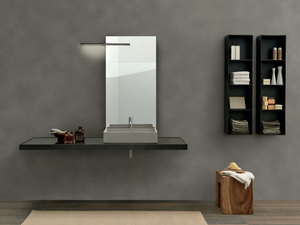 SURF - Single glass and iron vanity unit with integrated washbasin - Washbasin cabinet by MODULNOVA