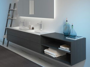 BOX LINE - Double wall-mounted wooden vanity unit - Washbasin cabinet by MOMA Design