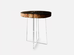 PETRA SLICE - Round acrylic and wooden side table - Coffee table by MORADA