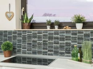 GLITTER BLACK BRICK - Glass mosaic - Floor tile-stone by Mosaix