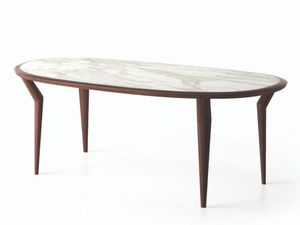GUTTA - Oval table with Carrara marble top and walnut base - Table by Natuzzi Italia