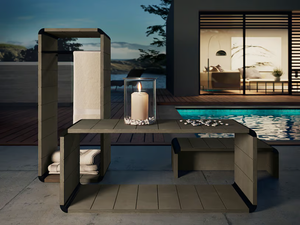 DIVINA - OUTDOOR SPA - Rectangular multi-layer wood garden side table - Side table by NOVELLINI