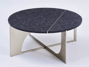 HYPERBOLE - Round coffee table in old stone and metal - Coffee table by Paolo Castelli