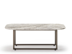 KATALANA - Rectangular low brass coffee table with marble top - Coffee table by Papell Design