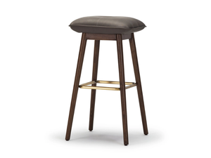 SQUAREZ - High leather and ash stool with footrest - Stool by Papell Design