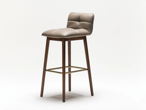SQUAREZ - Leather and ash barstool with back - Stool by Papell Design