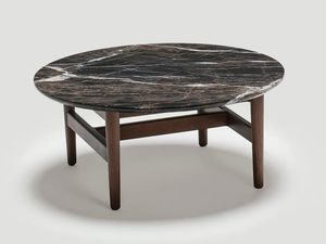 URIAH - Round low ash coffee table with marble top - Coffee table by Papell Design