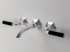 DARK BLACK - 3 hole wall-mounted washbasin tap with pop up waste - Tap by Park Avenue