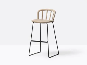 NYM 2859 - Sled base high ash stool with footrest - Stool by Pedrali