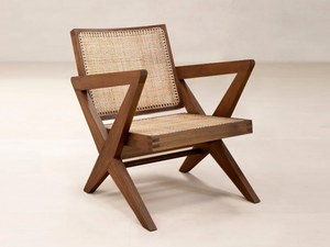 CROSS EASY CHAIR - Armchair in natural cane and teak with armrests - Armchair by Phantom Hands