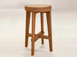 HIGH STOOL - Stool in teak and cane with footrest - Stool by Phantom Hands