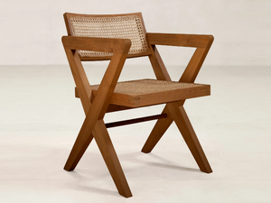 OFFICE ARMCHAIR X LEG - Chair in teak and natural cane with armrests - Chair by Phantom Hands