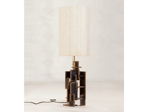 X + L 09 - Handmade teak and silk table lamp - Table lamp by Phantom Hands