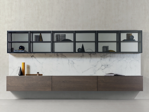 SPAZIO 03 - Sectional marble and wood storage wall - Cabinet by PIANCA