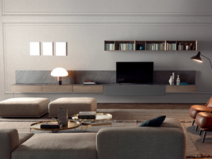 SPAZIO 04 - Sectional stone and wood storage wall - Cabinet by PIANCA