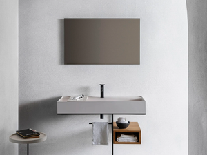 ELEMENT 104 - Wall-mounted rectangular composite material washbasin with towel rail - Washbasin by Pirovano