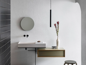 ELEMENT 108 - Wall-mounted rectangular composite material washbasin with towel rail - Washbasin by Pirovano