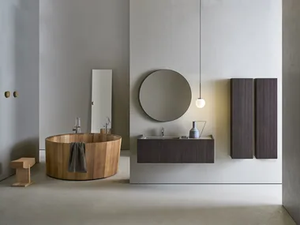 MILLENNIUM MEDIUM - Wall-mounted wooden and porcelain stoneware vanity unit with integrated washbasin - Washbasin cabinet by Pirovano