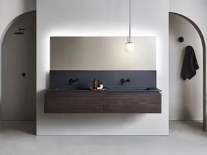 SQUARE 101 - Bathroom composition with double washbasin, drawers and towel rack - Washbasin cabinet by Pirovano