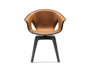 GINGER - Swivel trestle-based tanned leather chair with armrests - Chair by Poltrona Frau