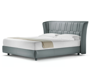 LOLA DARLING - Leather double bed with upholstered headboard - Armchair by Poltrona Frau