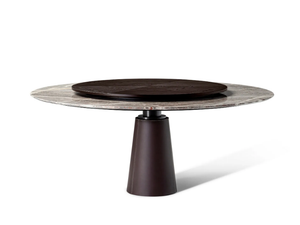 MESA DUE - Round marble dining table with wooden Lazy Susan - Table by Poltrona Frau
