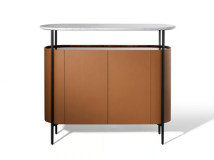 MI - Tanned leather highboard with doors and marble top - Cabinet by Poltrona Frau