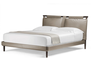 TIMES - Leather double bed with upholstered headboard - Armchair by Poltrona Frau