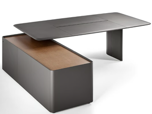 TRUST 5644711 - Rectangular tanned leather executive desk with shelves - Desk by Poltrona Frau