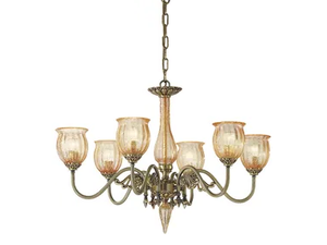 AMANDA 227/6 - Antique Brass chandelier with camber crackle glass - Ceiling lamp by Possoni Illuminazione