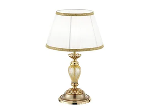 AMANDA 227/LP - French gold table lamp with amber crackle glass and shade - Table lamp by Possoni Illuminazione