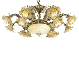 BELINDA 560/8+4+2 - Antique brass chandelier with amber glass - Ceiling lamp by Possoni Illuminazione