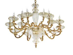 CHARLOTTE 4795/10+5 - Shaded gold plated chandelier with glass - Ceiling lamp by Possoni Illuminazione