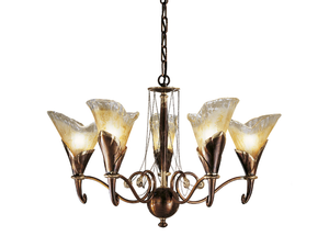 CREAMY 315/5 - Rust/gold leaf chandelier with amber glass - Ceiling lamp by Possoni Illuminazione