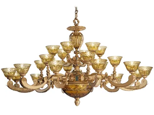 EDEN 265/24+3 - Sanded gold plated chandelier with amber crystal - Ceiling lamp by Possoni Illuminazione