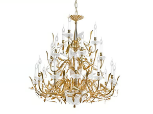 FOLIAGE 350/12+6+3+2 - Gold plated/satin gold plated chandelier with crystal - Ceiling lamp by Possoni Illuminazione