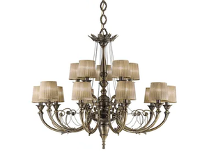 GINEVRA 859/10+5 - Antique bronze chandelier with shades - Ceiling lamp by Possoni Illuminazione