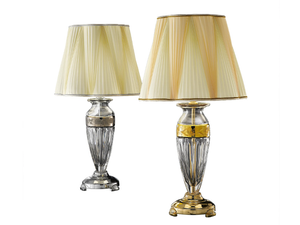 LEYLA 7009/L - Gold plated table lamp with crystal and pleated silk shade - Table lamp by Possoni Illuminazione