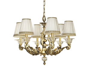 LUCILLA 551/6 - Satin brass chandelier with crystal and shades - Ceiling lamp by Possoni Illuminazione