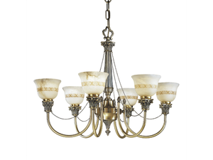 MILA 27089/6 - Antique Brass finish chandelier with alabaster - Ceiling lamp by Possoni Illuminazione