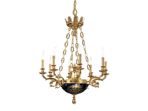 NOEMI 236/8+2 - Shaded gold plated chandelier with blue crystal - Ceiling lamp by Possoni Illuminazione