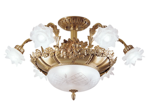ROSE 700/6+2SF - Antique brass chandelier with glass - Ceiling lamp by Possoni Illuminazione