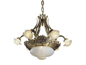 ROSE 701/6+2 - Antique Brass chandelier with glass - Ceiling lamp by Possoni Illuminazione