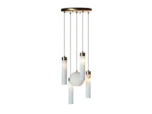 TUBE & BALL 2005/S5 - Light antique brass chandelier and alabaster - Ceiling lamp by Possoni Illuminazione
