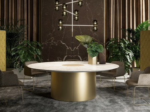 BLOCK 2.0 - Round marble meeting table with cable management - Table by PROF