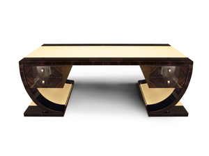 IRIS - Rectangular wooden and leather writing desk with drawers - Desk by Radice